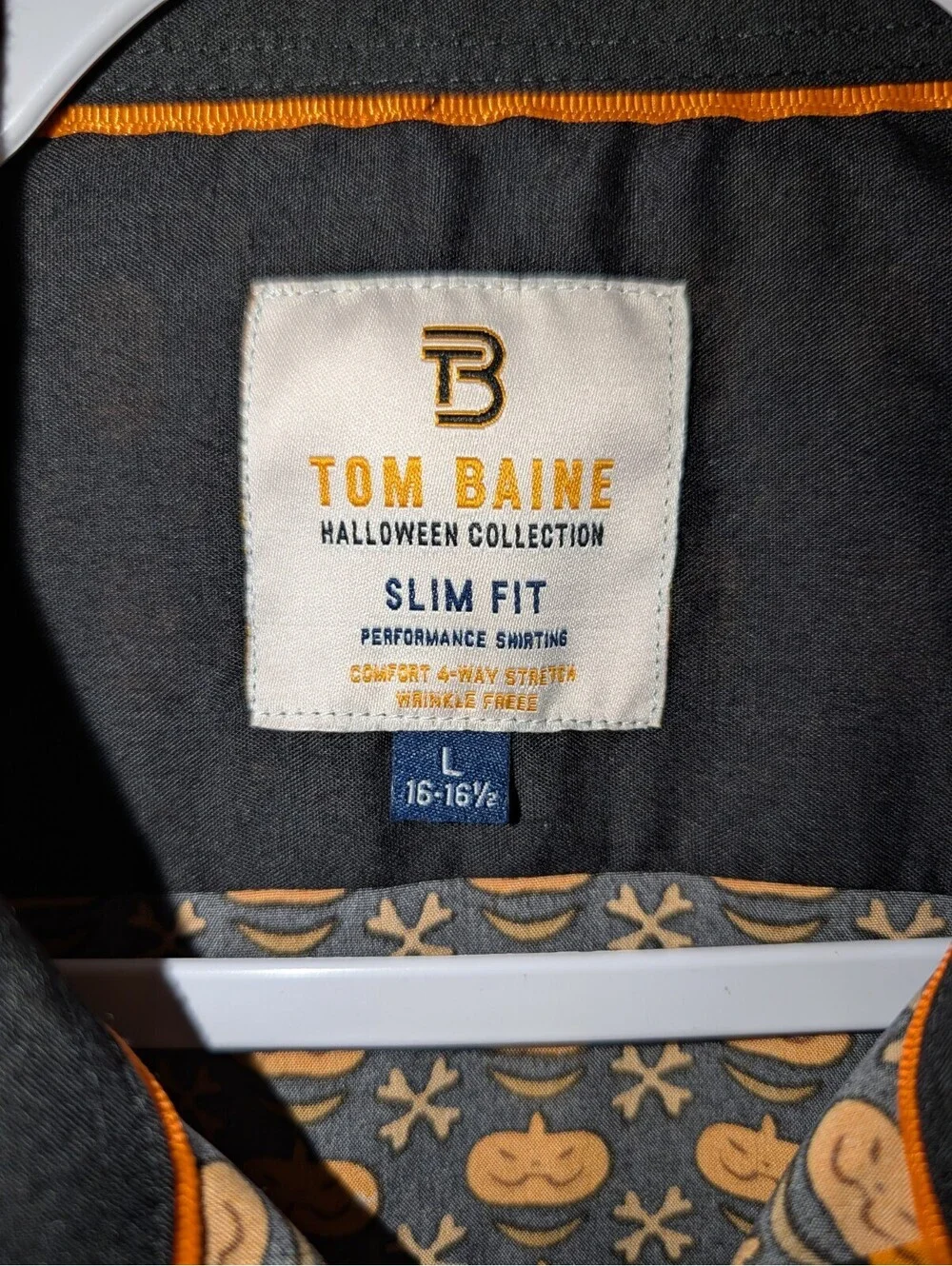 Tom Baine Halloween Collection Slim Fit Men's Orange Black Shirt Size L 16-16.5